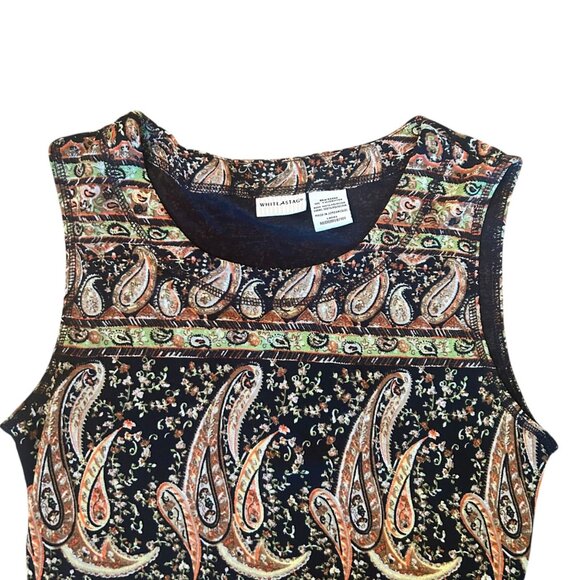 Vintage Retro White Stag Paisley Sleeveless Top M - Picture 2 of 5